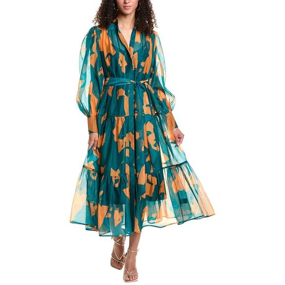 Beulah Dresses & Skirts - Beulah Womens  Tiered Maxi Shirtdress, Green